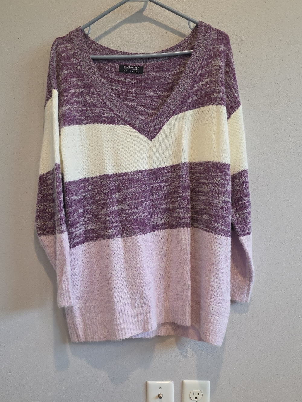 BloomChic Lavender, Cream & Light Pink Striped V-Neck Sweater